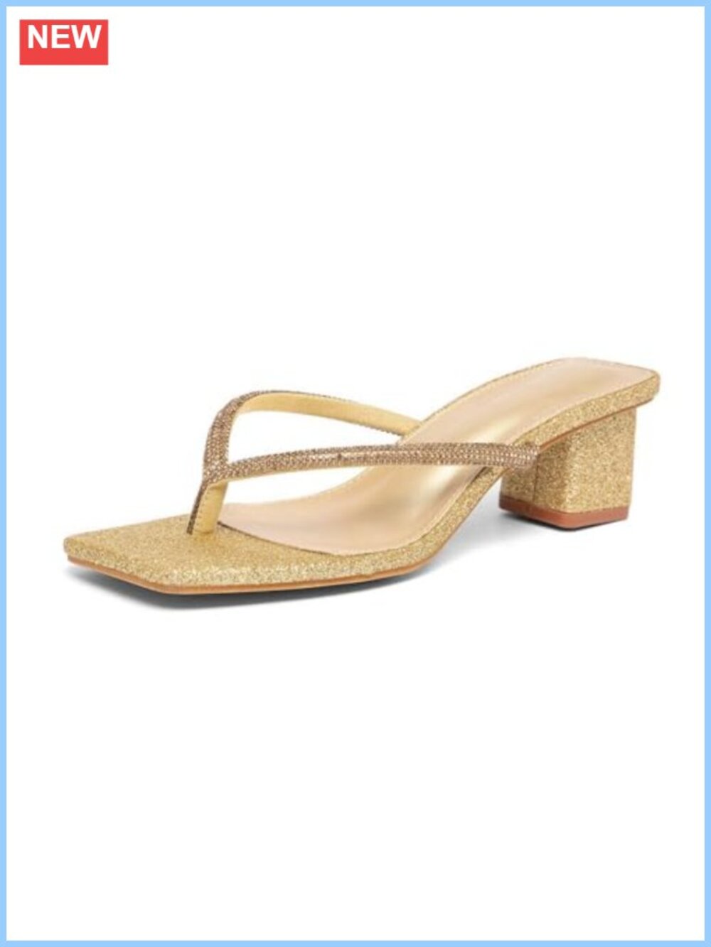 Rhinestone Thong Sandals Square Toe Low Block Heel Slip On Party Heels